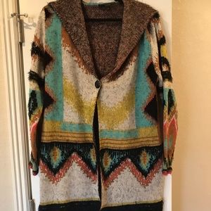 Max Sport tribal hooded boho open sweater/ duster